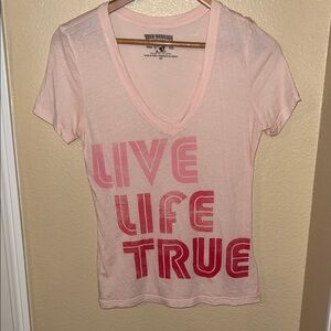 True Religion Light Pink Graphic V-Neck Tee